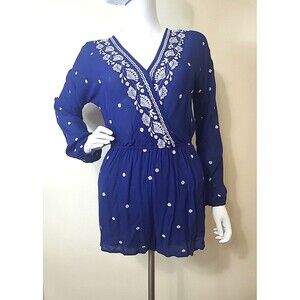 Chloe & Katie Womens Blue Embroidered Romper Size XS